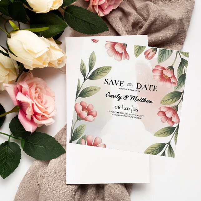 Save The Date Moderne Rose Floral Designer Enregistrer La Date (Créateur téléchargé)