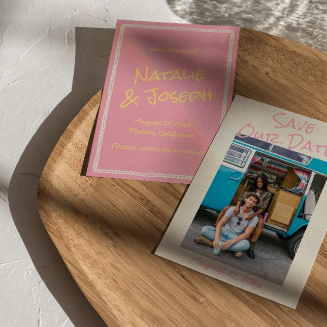 Save The Date Moderne Rose Jaune Couleur Pastel Photo Mariage (Créateur téléchargé)