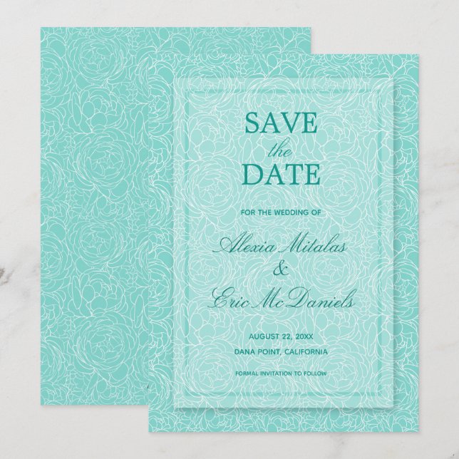 Save The Date Moderne Rose  Mariage Floral (Devant / Derrière)