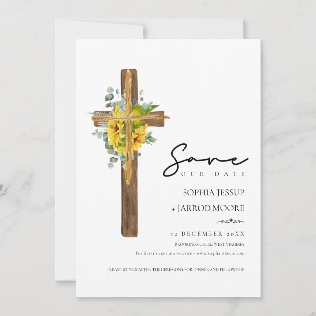 Save The Date Moderne Rustique Croix de bois Mariage de verdure (Devant)