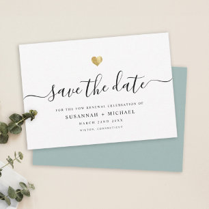 Save The Date Moderne Script minimaliste Gold Vow Renouvellement