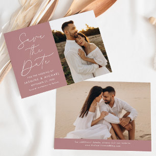 Save The Date Moderne Script Rose Poussiéreux 2 Photo