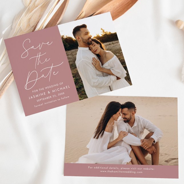 Save The Date Moderne Script Rose Poussiéreux 2 Photo (Créateur téléchargé)