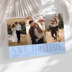 Save The Date Moderne signature bleu glacé pour couple avec plus