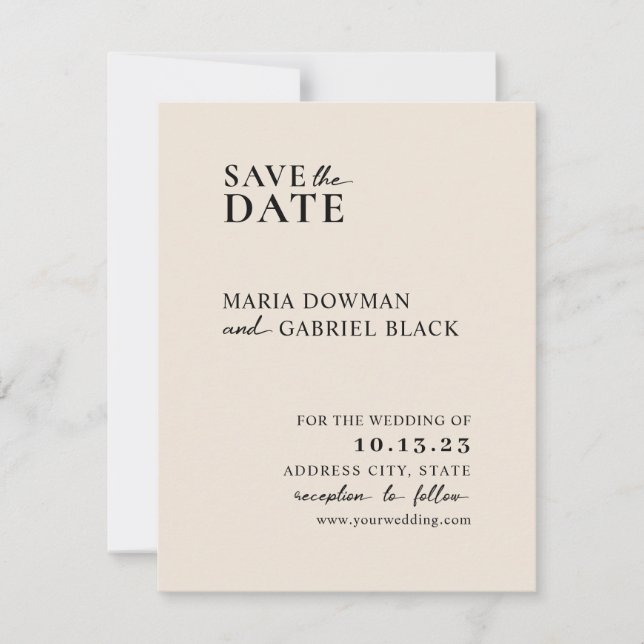 Save The Date Moderne simple beige Elégante typographie mariage  (Devant)