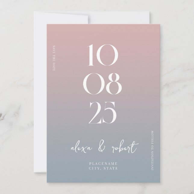 Save The Date Moderne Simple chic Dusty Rose bleu Mariage (Devant)