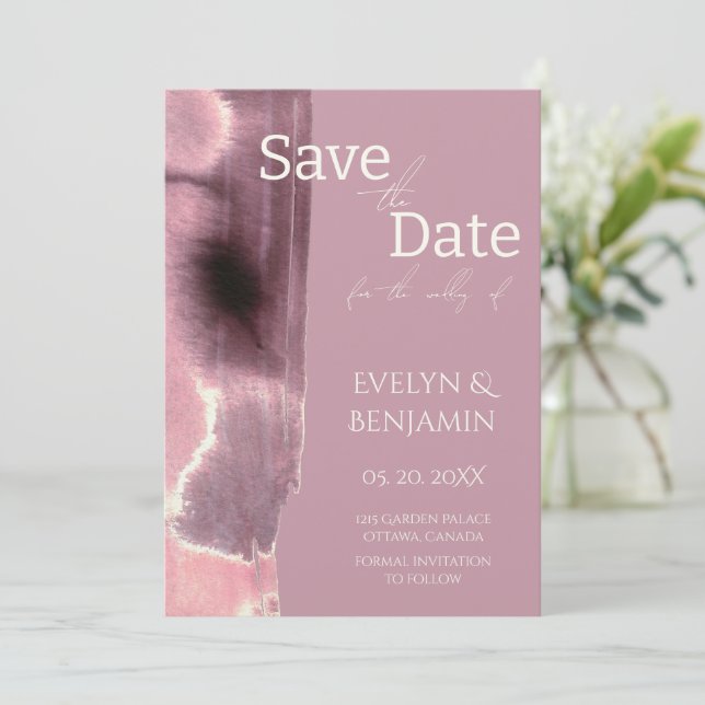 Save The Date Moderne, Simple, Dustère Rose Mauve (Debout devant)