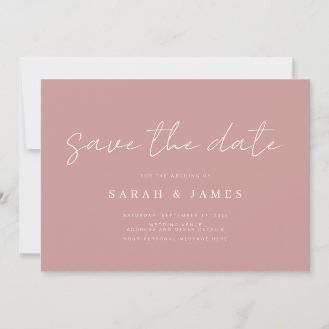 Save The Date Moderne simple Dusty Rose mariage Enregistrer la d (Devant)