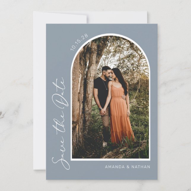 Save The Date Moderne Simple Élégant Dusty Blue Enregistrer La D (Devant)