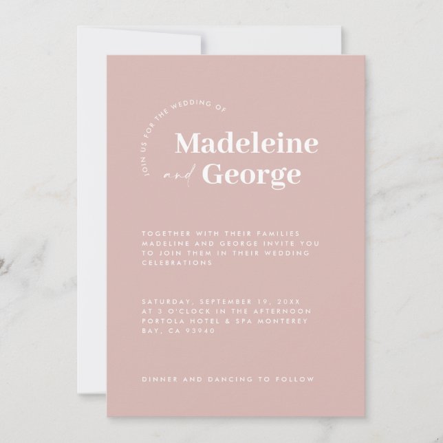 Save The Date Moderne simple élégante typographie blush rose sim (Devant)