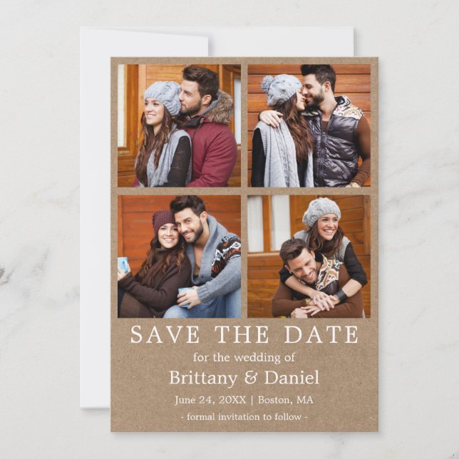 Save The Date Moderne Simple Enregistrer La Date 4 Photo Kraft C (Devant)