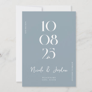 Save The Date Moderne, simple et chic, Mariage bleu Dusty