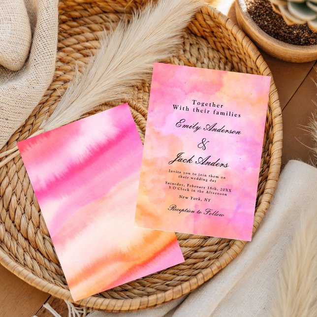 Save The Date Moderne simple mariage aquarelle rose et orange (Créateur téléchargé)