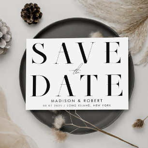 Save The Date Moderne Simple Mariage noir et blanc élégant