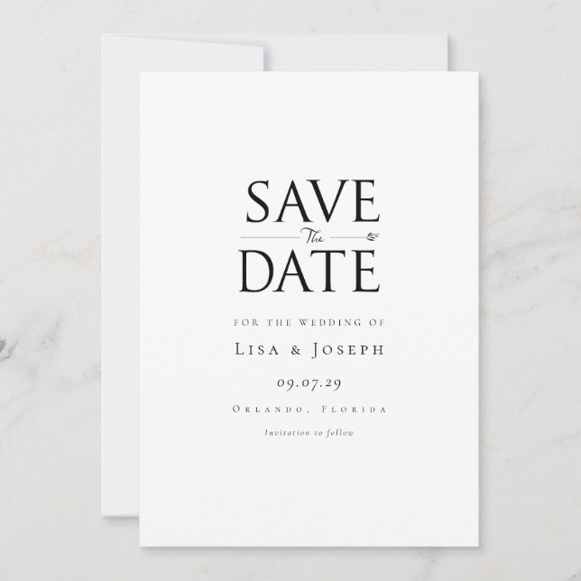 Save The Date Moderne Simple Noir et Blanc (Devant)