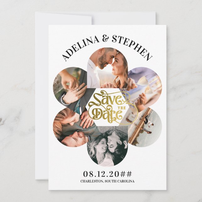 Save The Date Moderne Simple Script 6 Photo QR CODE Enregistrez  (Devant)