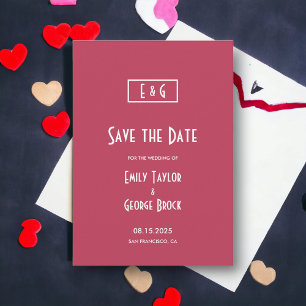 Save The Date Moderne Simple Viva Magenta Monogramme Mariage chi