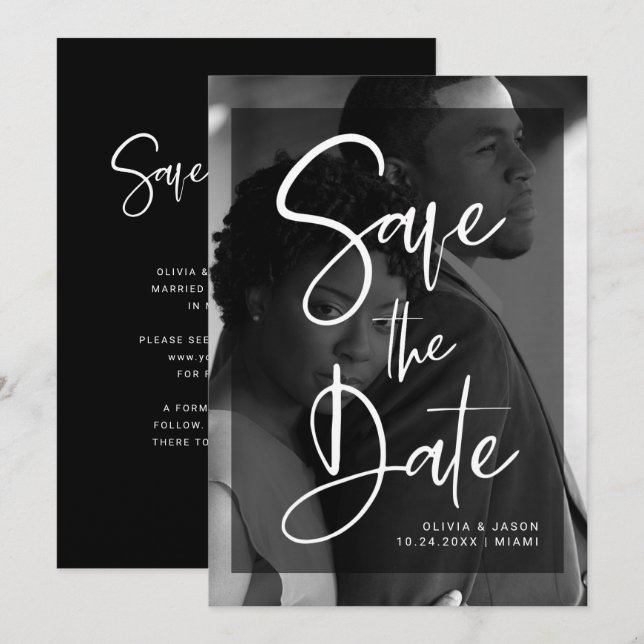 Save The Date Moderne superposition noir et blanc | Photo (Devant / Derrière)