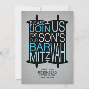 Save The Date Moderne Torah Bar Mitzvah Enregistrer la date gris