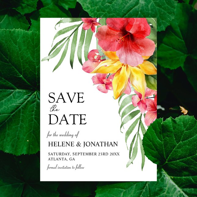 Save The Date Moderne Tropical Floral Élégant Destination Mariag (Modern Tropical Floral Elegant Destination Wedding Save The Date)