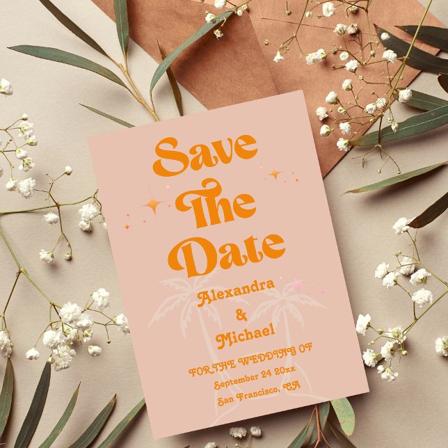 Save The Date Moderne Tropical Vibrant Orange Mariage (Créateur téléchargé)