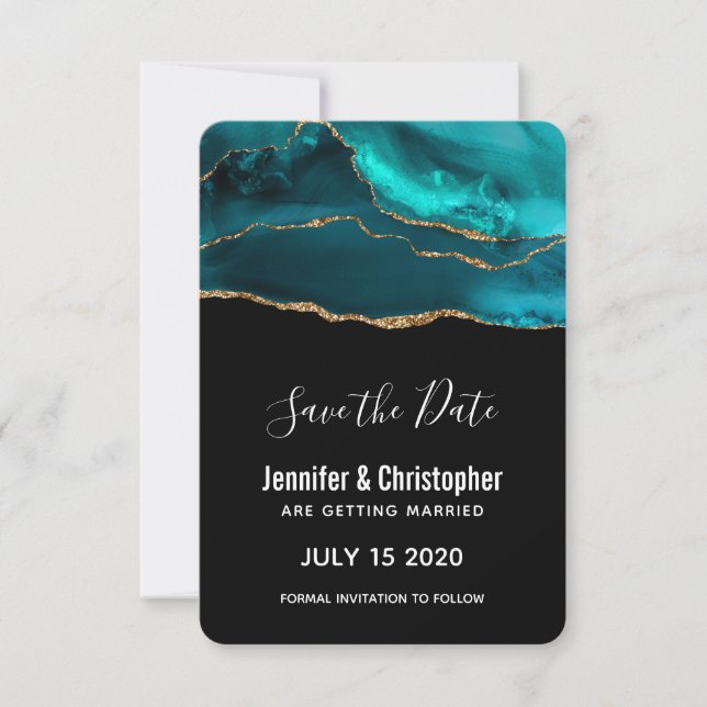 Save The Date Moderne Turquoise & Or Agate Pierre Conception abs (Devant)