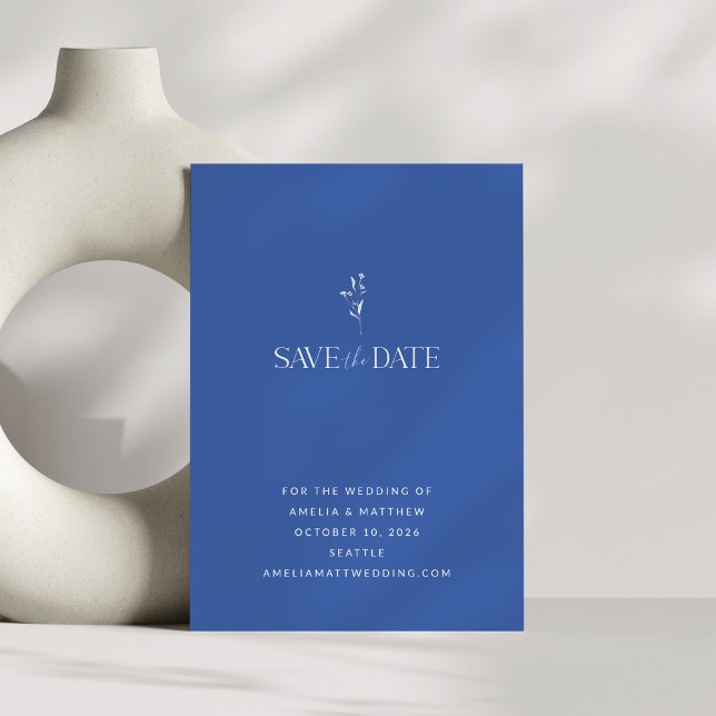 Save The Date Moderne Vibrant Bleu Élégant Mariage floral croqui (Créateur téléchargé)