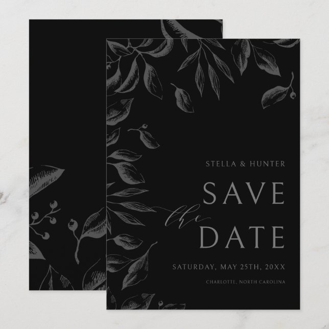 Save The Date Moderne Victorien Monochrome Verdure Enregistrer l (Devant / Derrière)