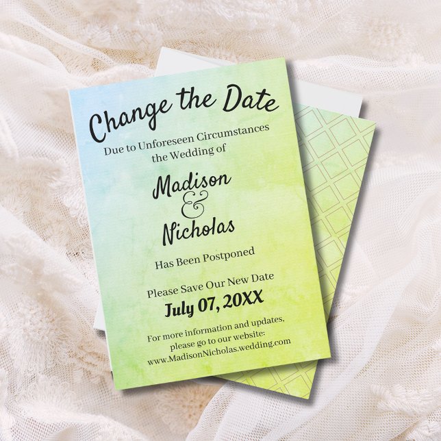 Save The Date Modifier la date de report du parchemin vert par l (Change the Date Wedding Postponed Green Parchment Save The Date)