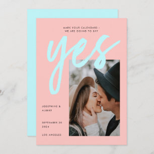 Save The Date Monnaie rose Neon moderne Grand Mariage photo Scri