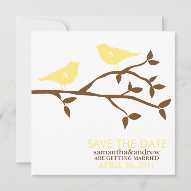 Save The Date Monogram Love Birds Mariage Enregistrer la Date (Devant)