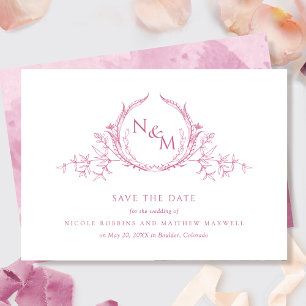 Save The Date Monogramme aquarelle rose mauve élégant