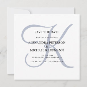 Save The Date Monogramme bleu Dusty classique