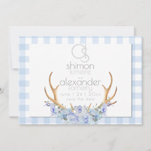 Save the date Monogramme Bleu En vichy Floral BO