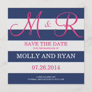 Save The Date Monogramme bleu marine et rose Enregistrer la date