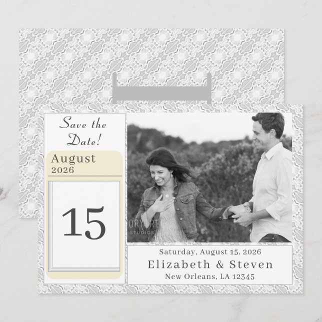 Save The Date Monogramme catholique de dentelle blanche (Devant / Derrière)