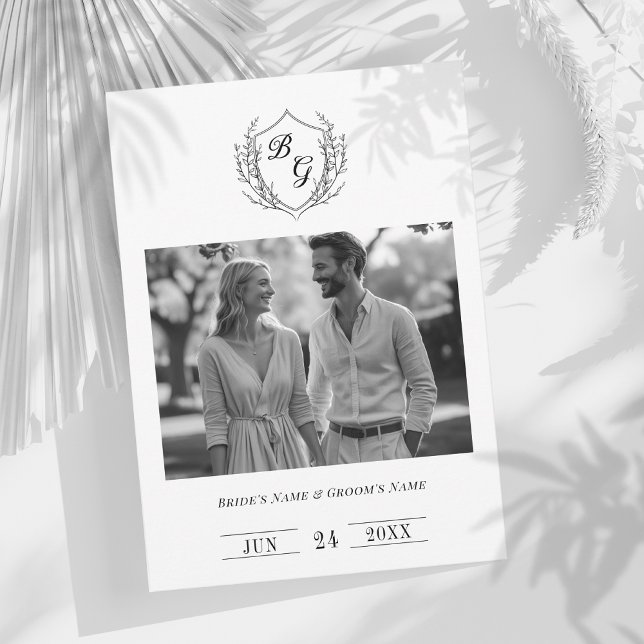 Save The Date Monogramme classique blason vintage noir et blanc (Créateur téléchargé)
