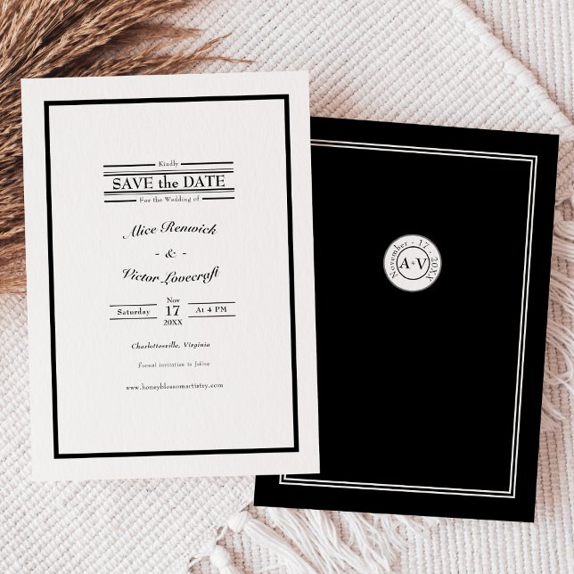 Save The Date Monogramme classique de Mariage noir blanc (Créateur téléchargé)