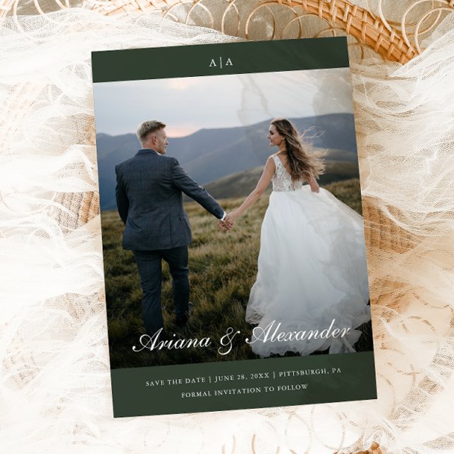 Save The Date Monogramme classique Élégant Script Deux Mariage p (Créateur téléchargé)