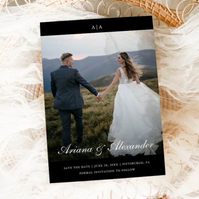 Save The Date Monogramme classique Élégant Script Deux Mariage p (Créateur téléchargé)