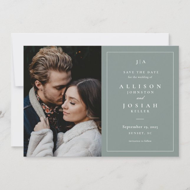 Save The Date Monogramme classique Sage Green Mariage Photo (Devant)