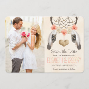 SAVE THE DATE MONOGRAMME CORAL MINT DREAMCATCHER ENREGISTRER LA