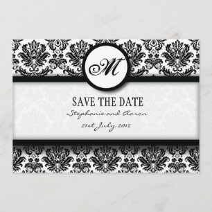 Save The Date Monogramme Damas noir et blanc Enregistrer la cart