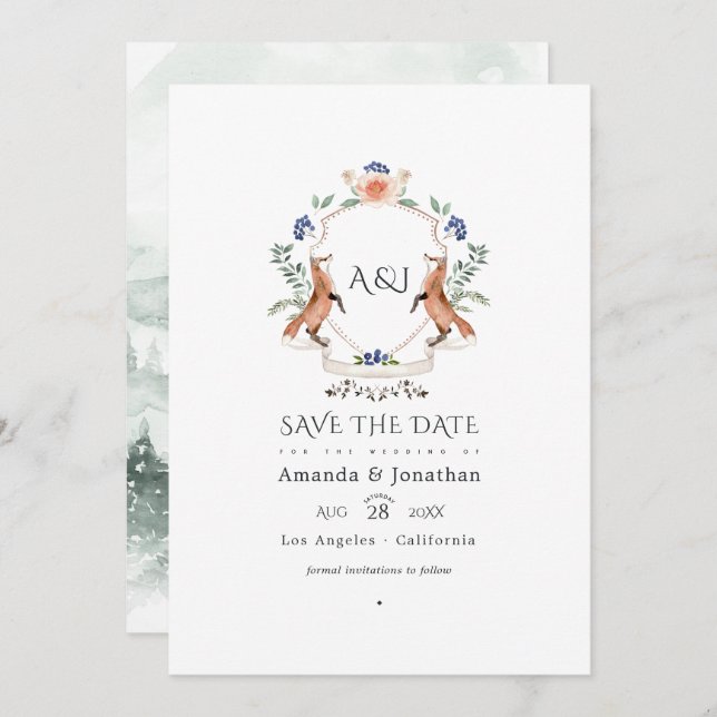 Save The Date Monogramme de bois Laurel Crest Mariage Photo (Devant / Derrière)