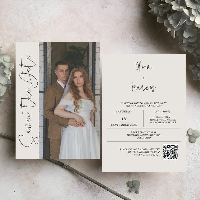 Save The Date Monogramme de calligraphie moderne | Mariage photo (Créateur téléchargé)