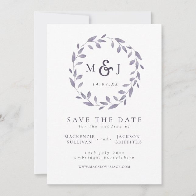 Save The Date Monogramme de couronne bleue et blanche Élégance f (Devant)