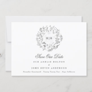 Save The Date Monogramme de couronne florale classique Mariage p