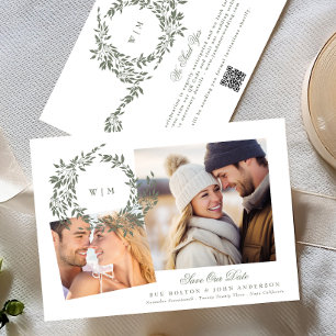 Save The Date Monogramme de couronne Sage Green Deux Mariages ph