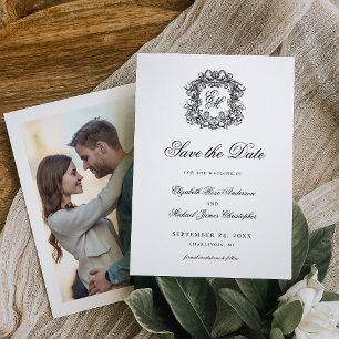 Save The Date Monogramme de crête vintage - Photo Mariage