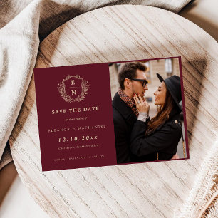 Save The Date Monogramme de la crête d'or de Champagne de Bourgo